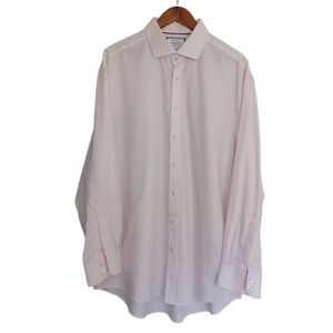 CHARLES TRYWHITT Classic Cotton Men's White Pink Grid Non-Iron Dress Shirt Top